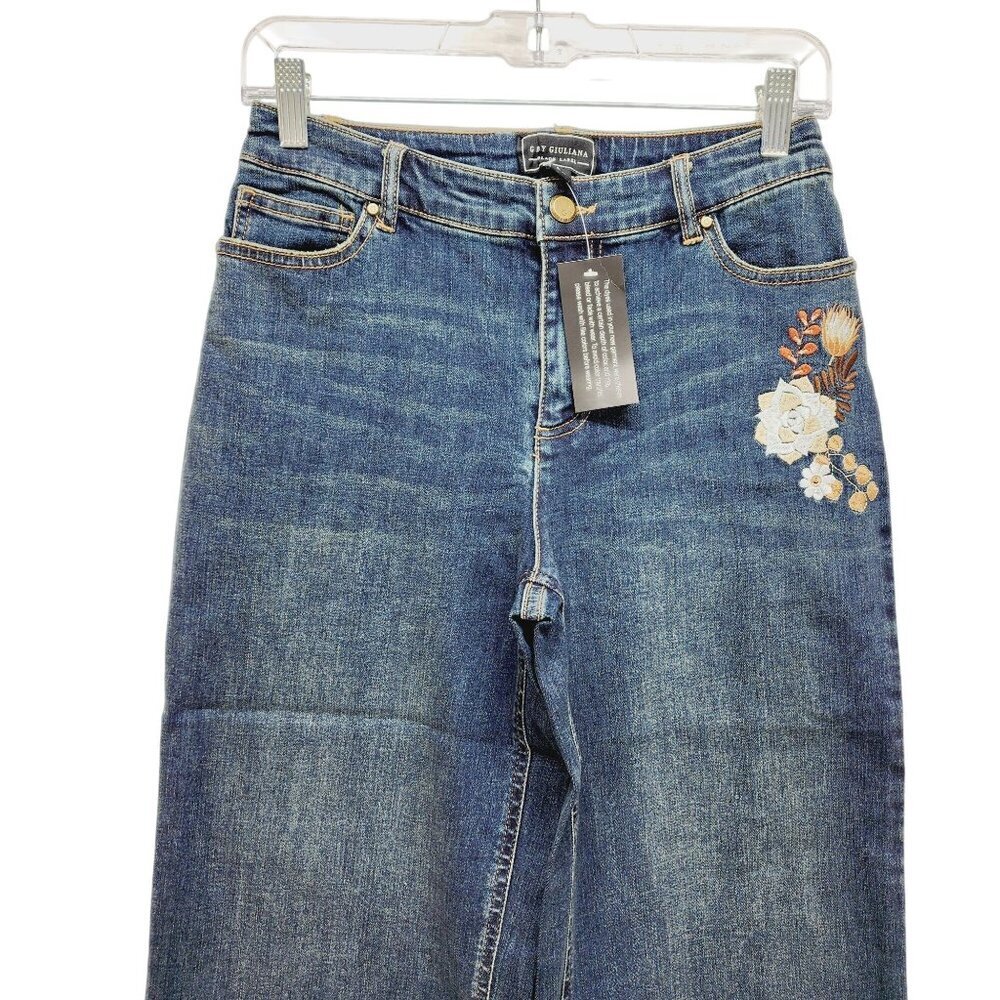 Guy Giuliana Embroidered cropped Ankle Leg Jeans Size 4 Dark Blue - Picture 7 of 15